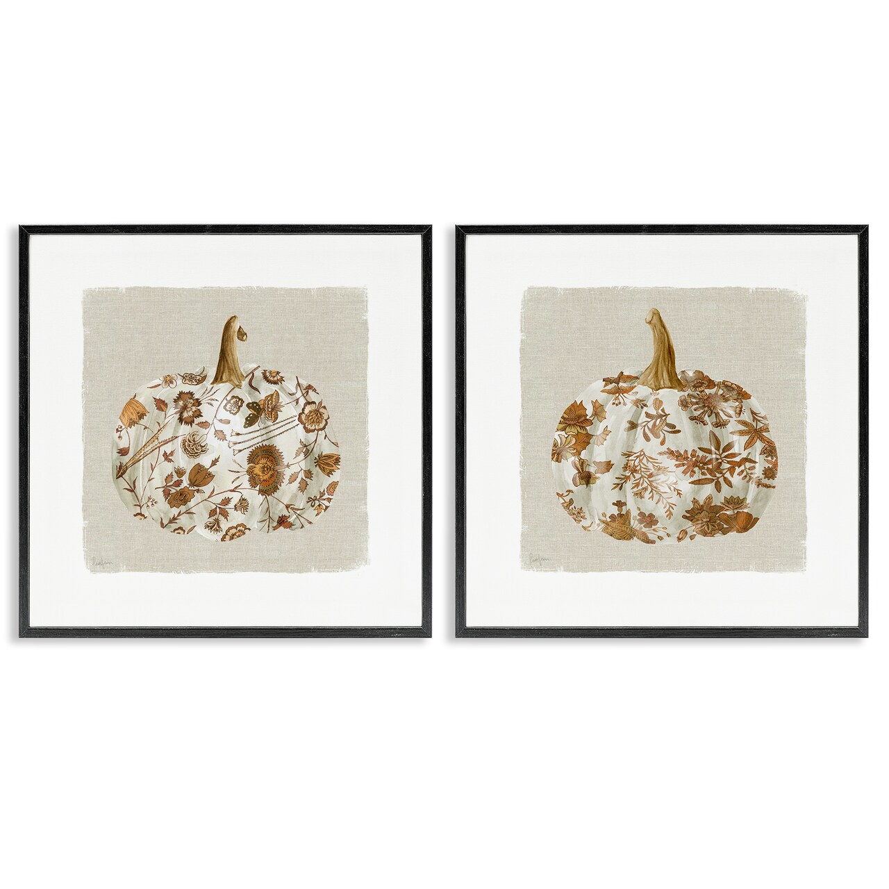 Stupell Industries Vintage Patterned Pumpkins 2pc Framed Giclee Set, design by Livi Finn